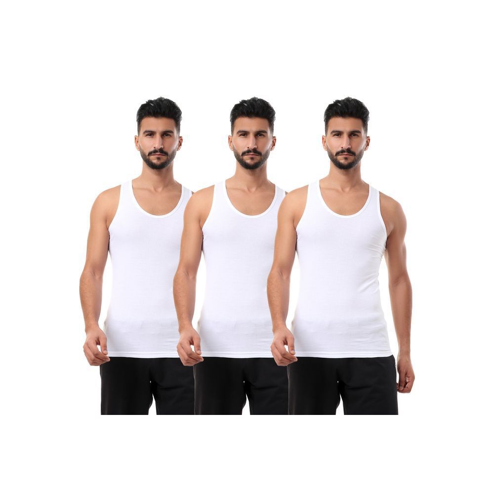 مجموعة من 3 أكمام قطنية نقية - بيضاء