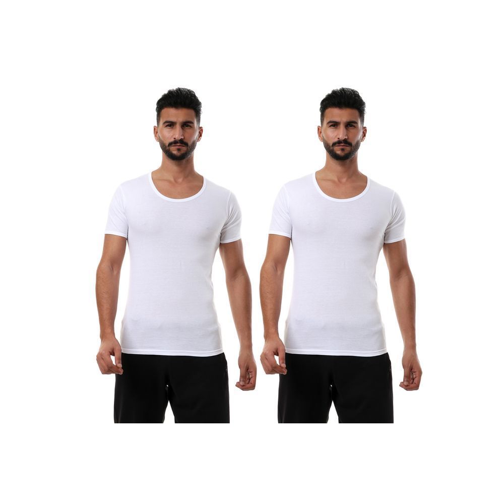 طقم تي شيرت نص كم من قطن 100% - أبيض