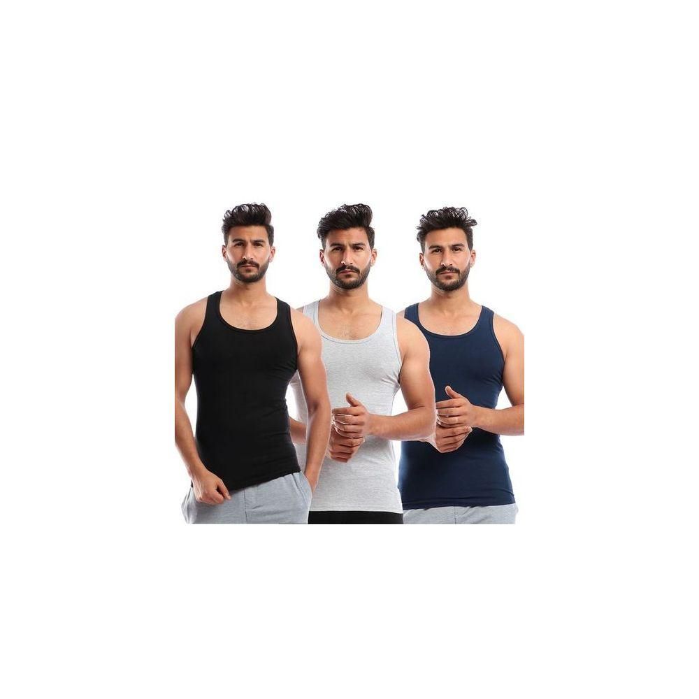 مجموعة قميص داخلي قطنيل (3 قطع) بدون أكمام من ليكرا - للرجال