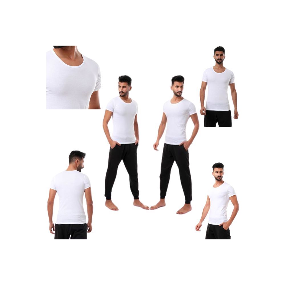 فانلة نصف كم حوض دايس 100% قطن (4 قطع) - بيضاء