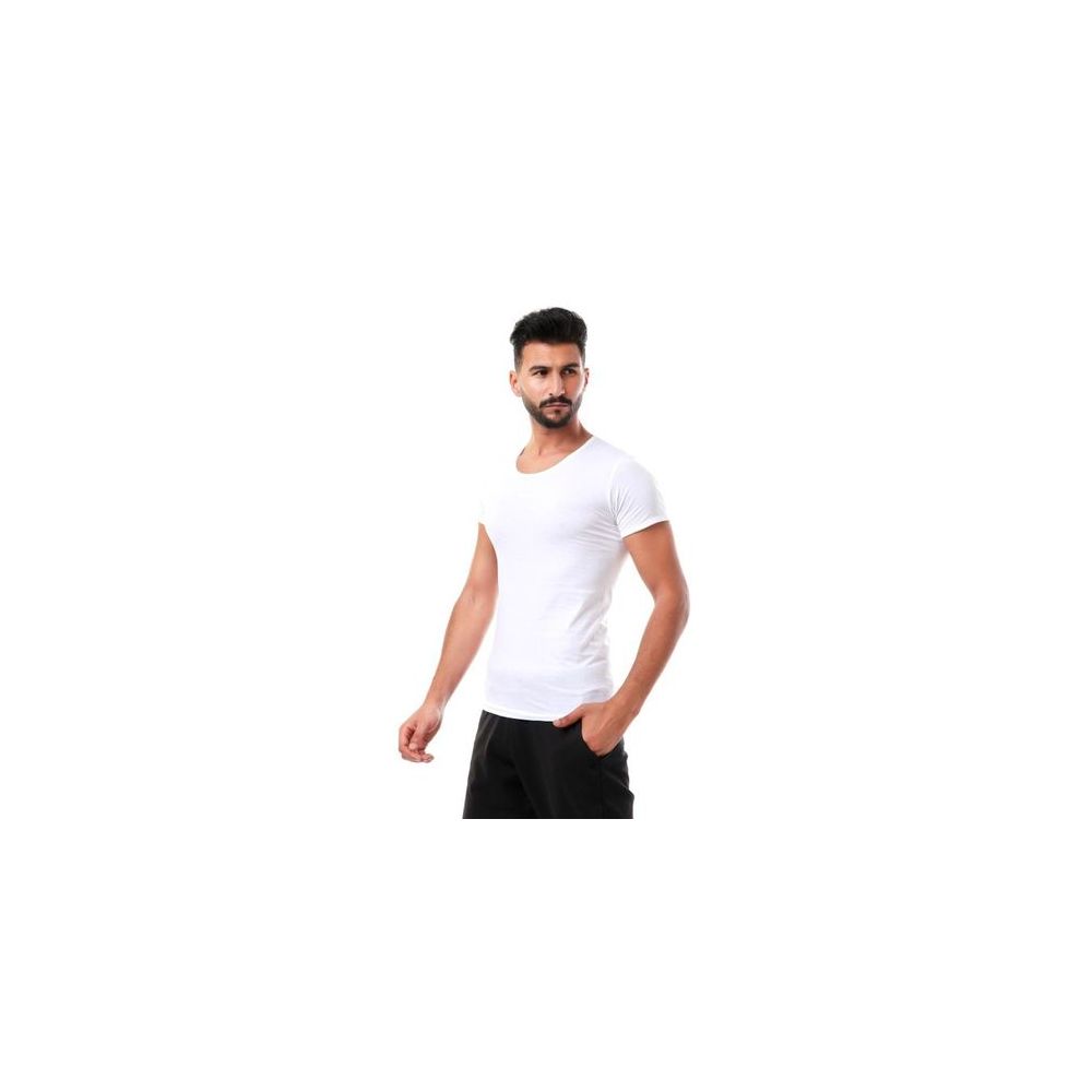 طقم تي شيرت نص كم من قطن 100% - أبيض