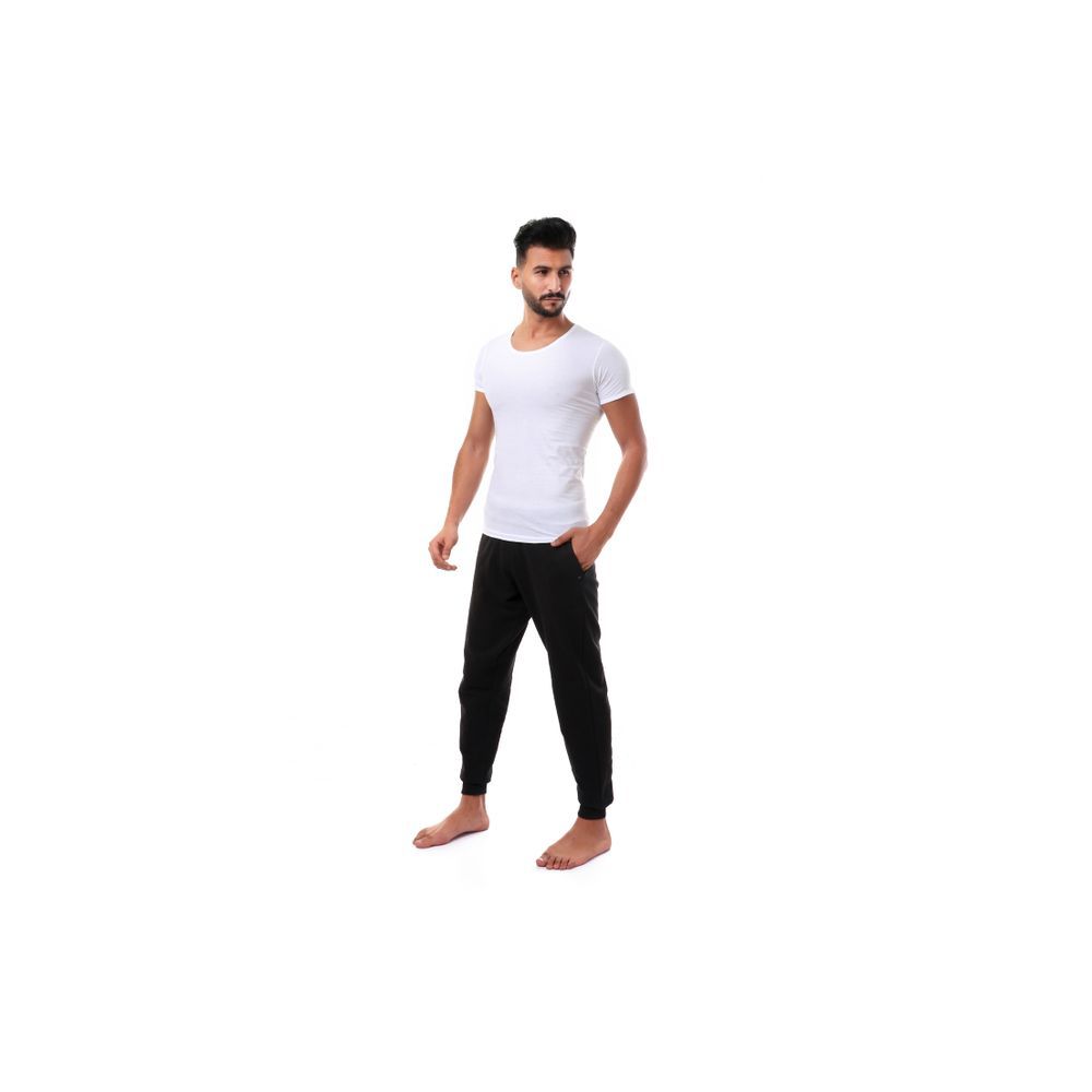 طقم قميصين قطنيين 100% بأكمام نصفية وياقة دائرية - أبيض